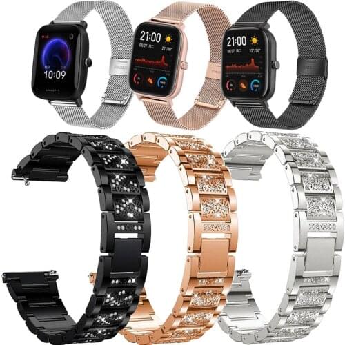 Watch Accessories For Xiaomi Amazfit GTS 2 Mini 2e Bip U Pro S Bracelet Watchband Stainless Steel Diamond Strap 20mm Wristband