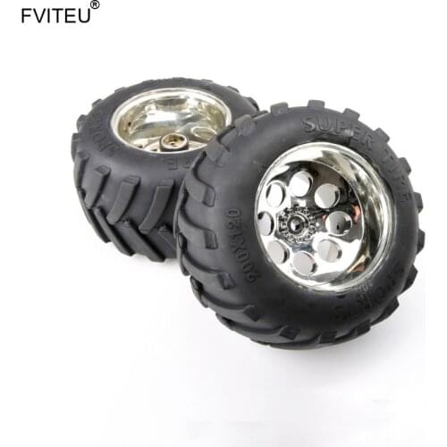 FVITEU Rubber wheel tyres with plastic chrome wheel hub Set for 1/5 FG Hummer BM big monster truck