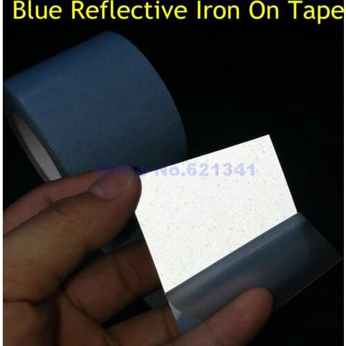 Silver Reflective Fabric Iron On Tape Film No Elastic Material Iron On Clothes Blue 50mm (2") Free Shipping