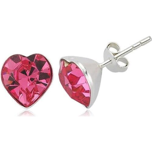 Silverlina Silver Pink Heart Studded Earrings