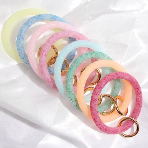 JUST FEEL Fashion Sequin Silicone Keychain for Women Circle Wristlet Car Keychain Ring Wrist Strap Accessories 2019 Hot Sale