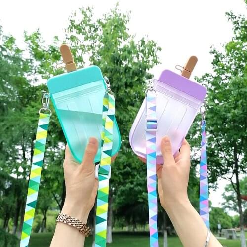 Cute Sweet Ice Cream Water Bottle Plastic Water Bottles Kids Water With Straw Bottle Anti-fall Creative Portable Popsicle Cup