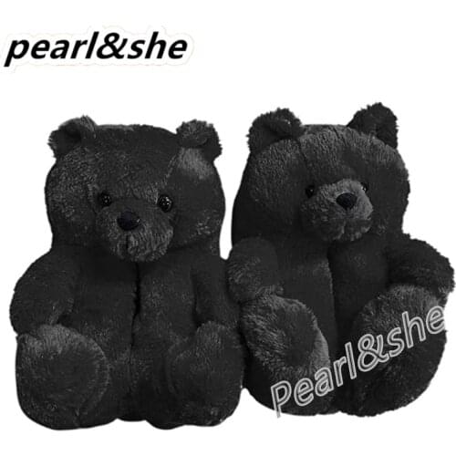 Bear Slippers For Womens Cute Indoor Thickened Warm Colorful Fluffy Plush Cartoon Animal Non-Slip Cotton Shoes Winter