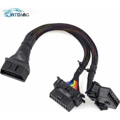 OBD2 Male to Dual Female Elbow Extension Cable with 16pins Available to Connected 1 IN 2 Converted OBD 2 Extender Adapter