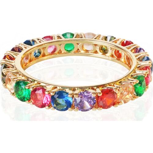 QMHJE Women Ring Cubic Zirconia Row Engagement Wedding Band Female Finger Party Jewelry Gold Color Slim Bling Stone Wholesale