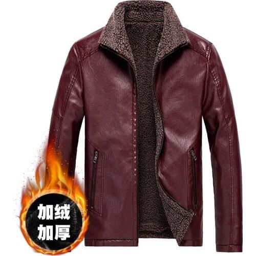 Winter Fall Fashion Mens Male Warm Thick Pu Leather Wine Red Black Patchwork Jacket Coat , Men 7XL 8XL Coats and Jackets