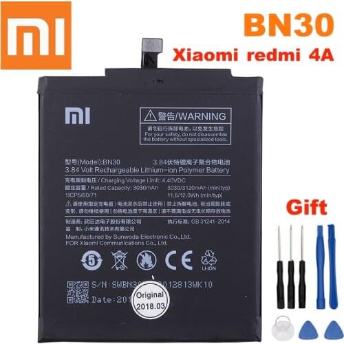 100% Original Xiaomi Phone For Xiaomi Redmi 4A Battery BN30 3120mAh Redrice 4A redmi 4A Bateria High Quality+tools