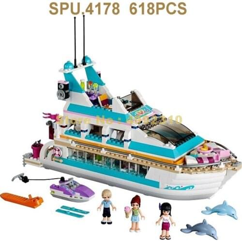 618pcs Girl Dolphin Cruiser Yacht Club Cruise Ship 3 Dolls Building Block Toy