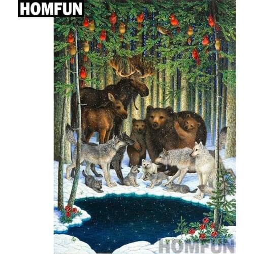 HOMFUN Full Square/Round Drill 5D DIY Diamond Painting "Animal Christmas" 3D Embroidery Cross Stitch 5D Home Decor A00953