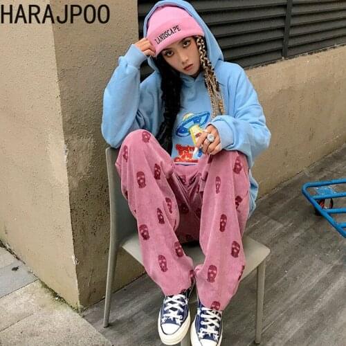 Harajpoo Women Pants Corduroy 2021 Spring Summer Thin Section Tide Retro All Match Casual Student Loose Sports Trousers Tide