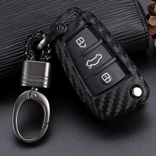 Carbon Fiber Remote Car Key Case Shell For Audi A1 A3 A4 A4L S3 Q3 Q7 T7 3 Button Car Key chain Cover Protecor Auto Accessories