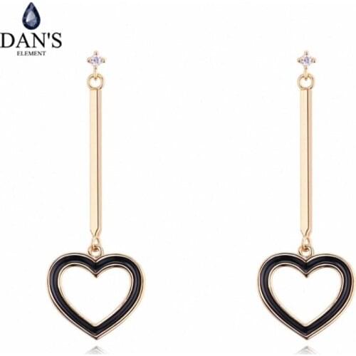 DANS ELEMENT 2 Colors Made With AAA Zirconia Rose Gold Color Tassel Heart Earrings For Women Valentine Gift copper 130275