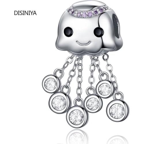 DISINIYA Design Jellyfish Charm Real 100% 925 Sterling Silver Child Bead Charms Fit Bracelets Beads & Jewelry Making ZBS39C081