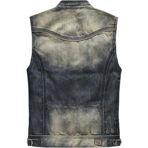 Cowboy Mens Sleeveless Vest Stand Collar Vintage Moto Biker Denim Vests Jacket Washed Slim Fit Outwear Waistcoat Punk Jeans Tops