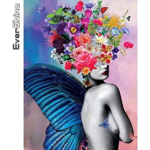 Evershine Diamond Embroidery Woman Full Square Round Diamond Painting Portrait Cross Stitch Kits Mosaic Flower Home Decoration