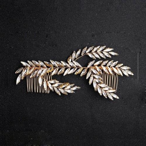 SLBRIDAL Handmade Clear Crystal Rhinestone Leaves Wedding Hair Comb Bridal Headdress Hair Accessories Bridesmaids Women Jewelry