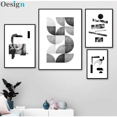 Geometry Abstract Girl Wall Art Canvas Painting Nordic Posters And Prints Black White Wall Pictures For Living Room Home Decor