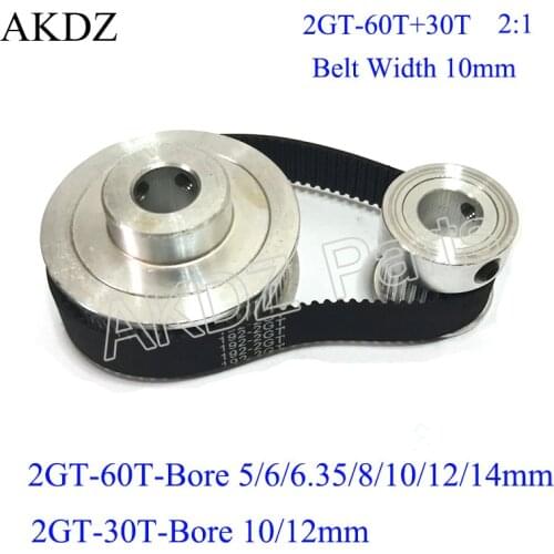 Timing Belt Pulley Set GT2 60 And 30 Teeth Reduction 2:1 Bore 5 6 6.35 8 10 12 14 Wheel Synchronous Belt Width 10mm CNC Parts