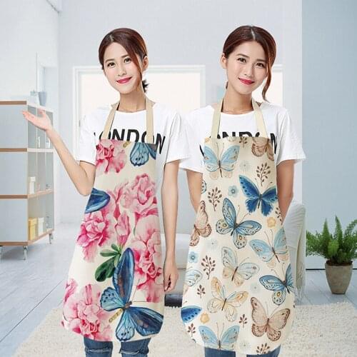 Flower Pattern Cleaning Colorful Aprons Home Cooking Kitchen Apron Wear Cotton Linen Adult Bibs Home Decor Women Man Aprons