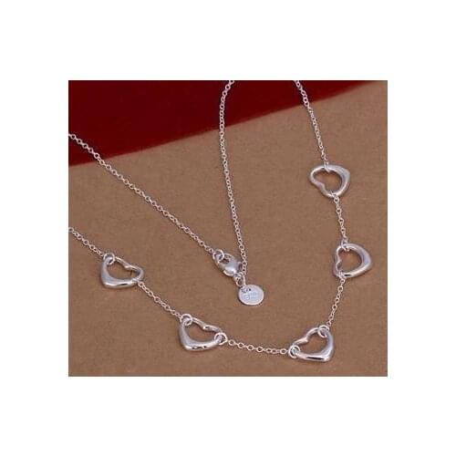 N121 Hot Selling Silver Color Jewelry Wholesale Factory Price Silver Fashion Five Small Heart Necklace For Women&men/adkaiura