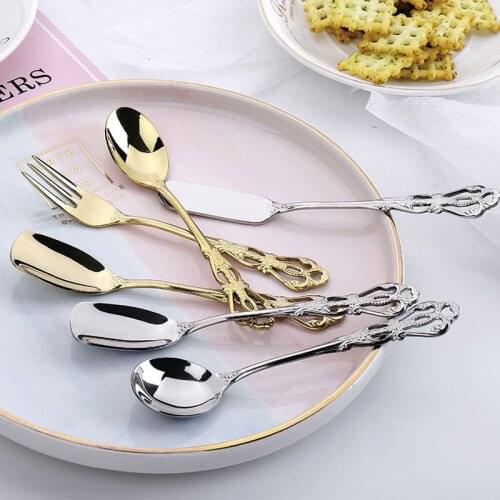 Mini Royal Style Spoons Dinnerware Vintage Metal Carved Coffee Fruit Dessert Cutlery Fork Tea Ice Cream Spoon Kitchen Flatware