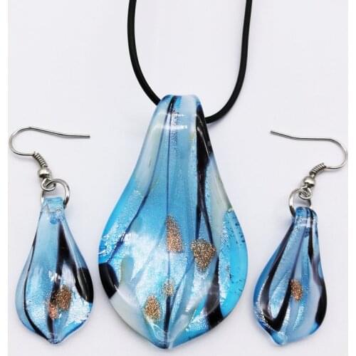 1 Set Charming Blue Lampwork Glass Murano Bead Earrings Pendant Wedding Jewelry Sets For Accessories Party Loves Gift