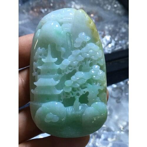 Natural Myanmar jade A HandCarved landscape jadeite jade green jade pendant jade necklace pendants jewelry necklaces