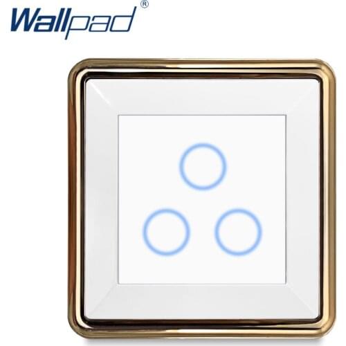 New Arrival Wallpad 3 Gang 1 Way 2 Way Touch Switch Wall Light Switch PC Panel Gold Edge