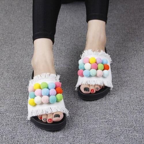 New Cheap Stylish Flat Slippers Online Bow Tassel Open-toed Slip Womens Shoes Flats Open Toe Casual