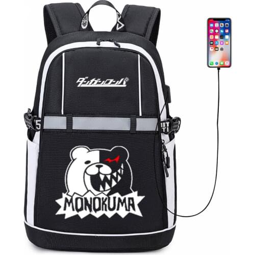 New Danganronpa Backpack Cosplay Dangan Ronpa Monokuma Anime Man Women Oxford Reflective Stripe Schoolbag Travel Bags
