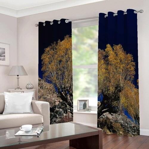Autumn big Tree landscape Photo Curtains Large Window For Living room Bedroom Night scenery Blackout Drapes Home Decor
