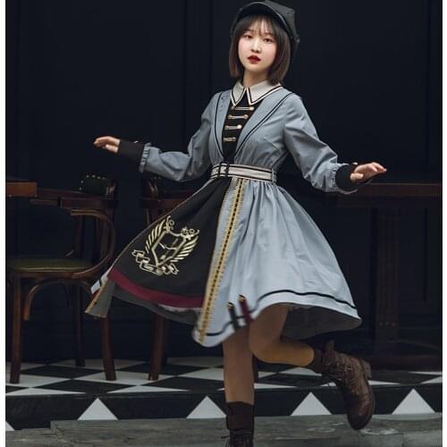 England college style sweet lolita dress retro lace bowknot stand lattice printing victorian dress kawaii girl gothic lolita op