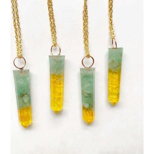 Bhuann Yellow Quartz Green Aventurine Pendant Necklace Resin Pendant Stone Hexagon Pendant Orgone Energy Jewelry Dropshipping