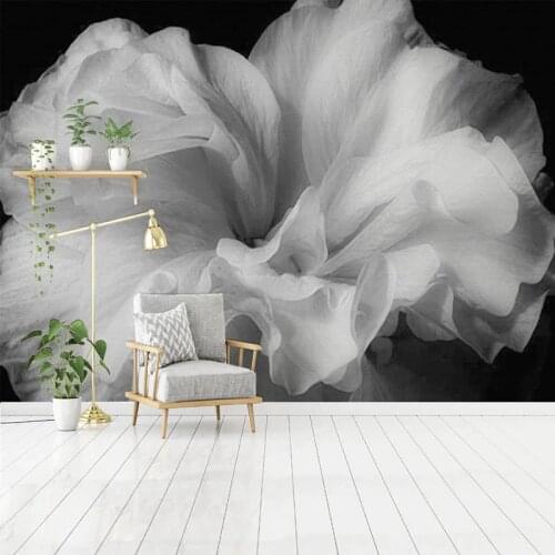 Custom Mural Wallpaper Modern Beautiful Hand Painted Oil Painting Abstract Black And White Flowers Fresco Living Room Art Fresco