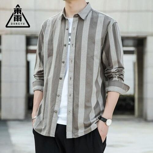 Spring Autumn New Mens Shirt Long Sleeve Casual Classic Striped Lapel Slim Shirt 100% Cotton Mens Clothes Top Jacket