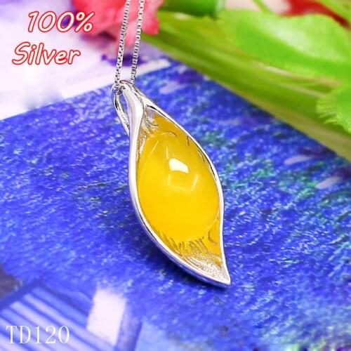925 Sterling Silver Color Plated Platinum Leaves Pendant&Necklace Blank Inlaid 33*15mm Beeswax Amber Female Pendant