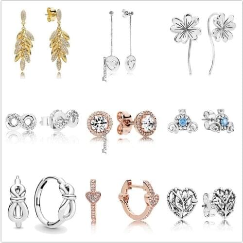 Authentic 925 Sterling Silver Rose AlluEarring Hearts With Crystal Stud Earrings For Women Wedding Gift Pandora Jewelry