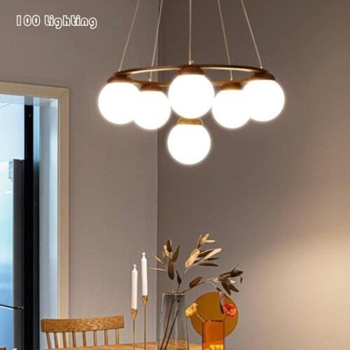 Northern Europe LED Chandelier Livingroom Kitchen Restaurant Lighting Fixtures White Glass Wood Cord Adjustable E27 110-240V