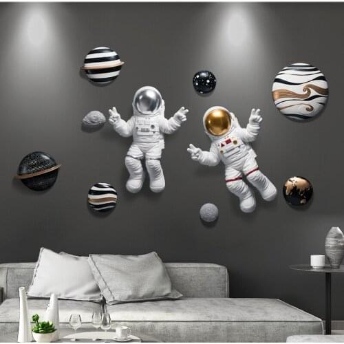 Nordic Resin 3D Wall Hanging Astronaut Crafts Home Kids Room Wall Planet Murals Decoration Hotel Sofa Background Wall Stickers