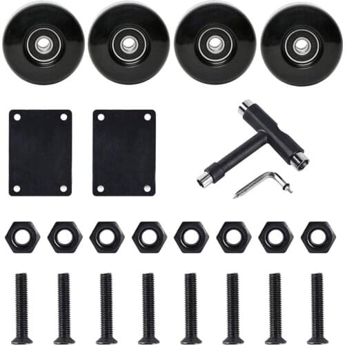 Skateboard Wheels and Bearings 52mm, Spacers, All-In-1 Tool, Skateboard Riser Pads and Hardware Set