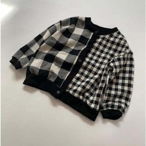 Sweater Full Sleeve O-neck Collar Plaid Regular Cotton New Fashion Simple Lovely Warm Spring Autumn Unisex Kids