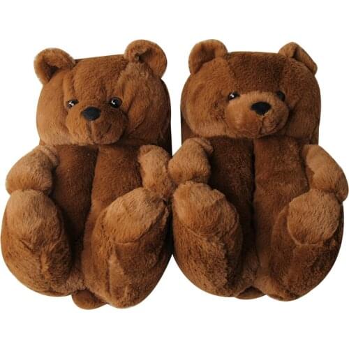 Women Home Indoor Soft anti-slip Faux Fur Cute Slippers Winter Warm Shoes Cartoon Plush Teddy Bear Slippers EUR 35-41
