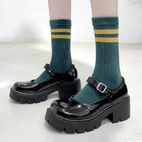 Platform Lolita Shoes Mary Jane shoes Women Spring Platform Leather Shoes Women Casual Oxford Loafers Thick Bottom Ladies heels