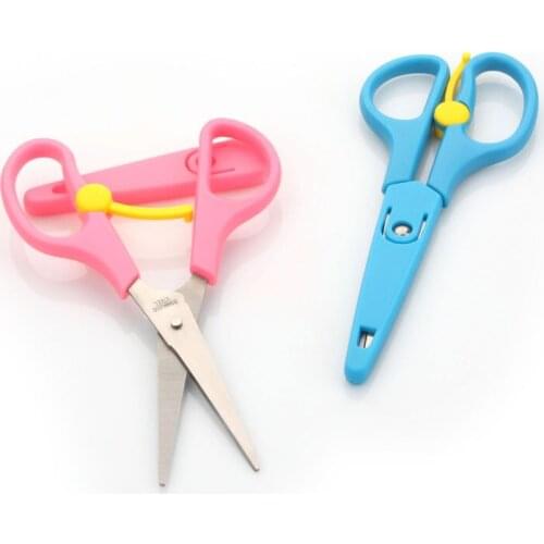 Yangjiang Stainless Steel Scissors Elastic Sleeve Safety Student Scissors Spring Scissors Childrens Baby Auxiliary Food Scissor