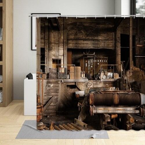 European-style Retro Building Industrial Style Shower Curtain Abandoned Dilapidated Factory Decor Bathroom Curtains With Hooks