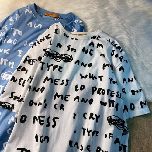 2021 Women Streetwear T-Shirt Hip Hop Letter Printed Harajuku Cotton Tshirts Casual Summer Oversized White Blue Graphic Tee Tops