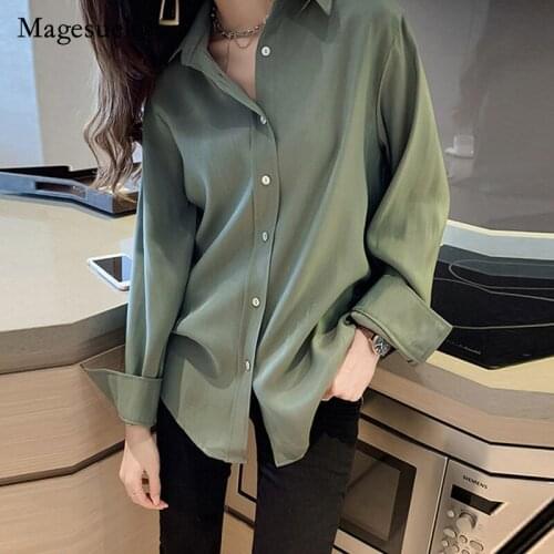 2021 New Women Shirts and Blouses Long Sleeve Lapel Chiffon Blouse Fashion Solid Office Style Ladies Tops Blusas Mujer 7311 50