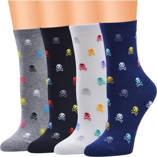 Women Halloween Crew Socks Novelty Funny Skeleton Happy Cotton Socks Skull Chaussettes Homme Fantaisie Crazy Socks For Female