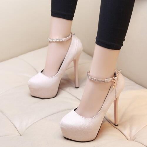 2021 Sexy Nightclub Waterproof Platform High Heel Womens Shoes Shallow Mouth Suede Round Toe Strap Single Shoes