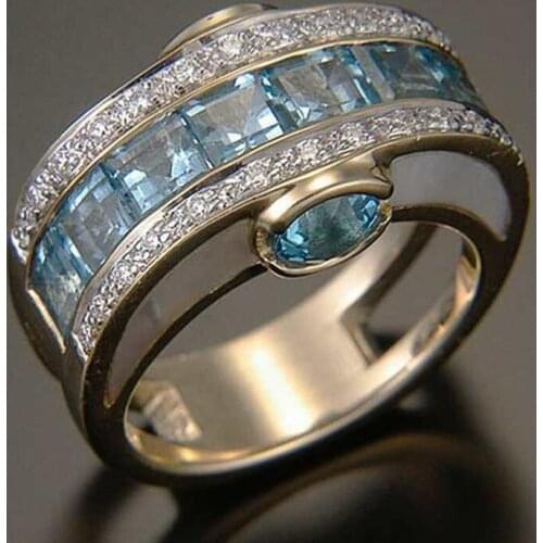 Fashion Round Blue/Green/Red Colors Square Cubic Zirconia Crystal Wide Ring for Women Wedding Jewelry Accessories